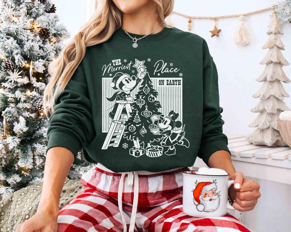 Retro Merry Place Christmas T-Shirt – Vintage Mouse Couple product image 5