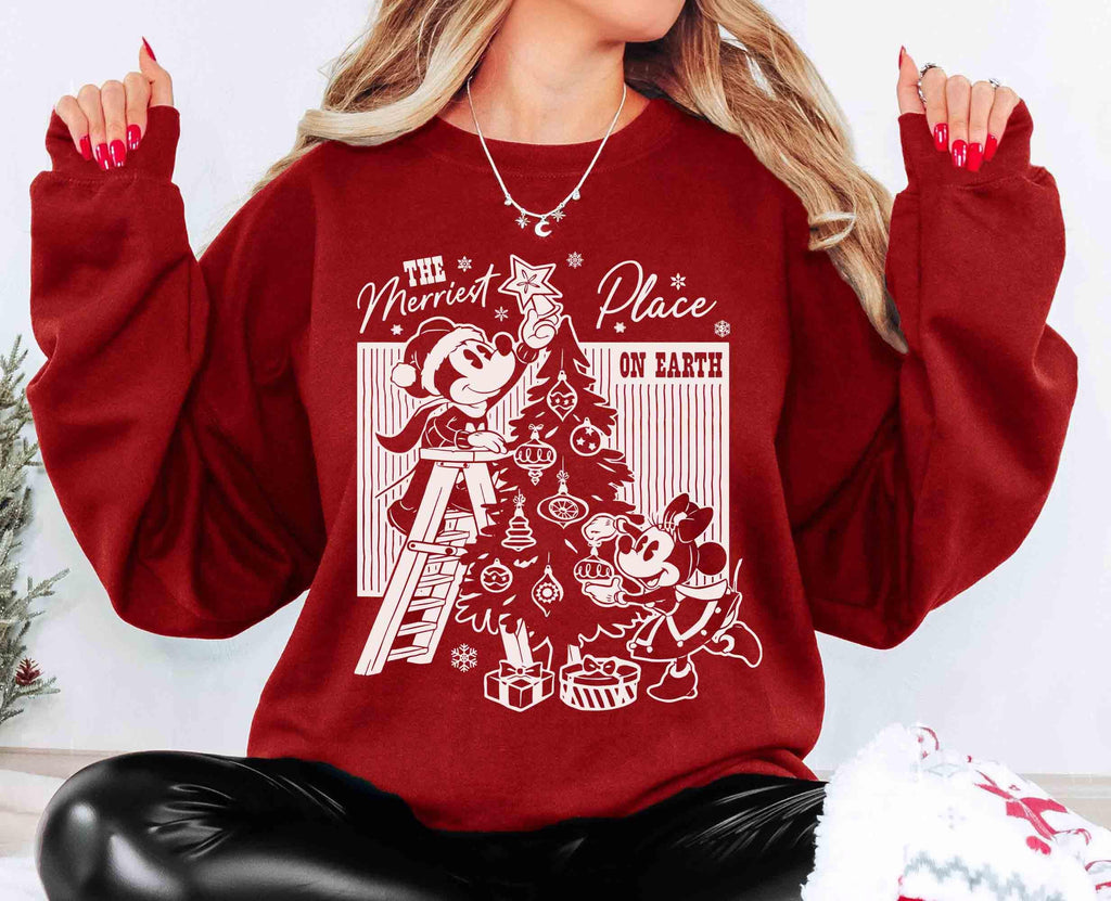 Retro Merry Place Christmas T-Shirt – Vintage Mouse Couple product image 3