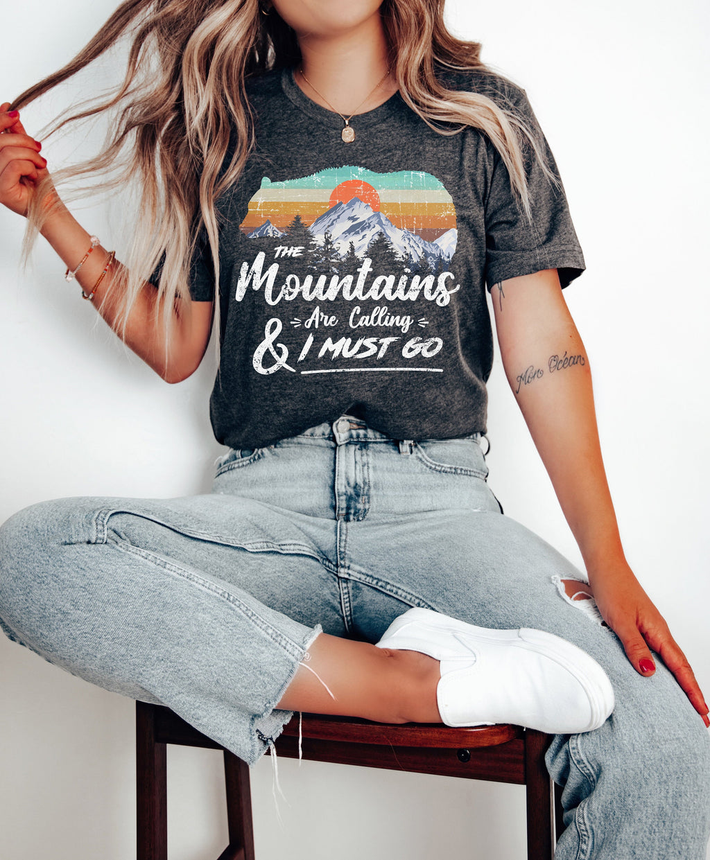 Retro Mountains Are Calling Shirt – Hiking Camping Nature product image 2