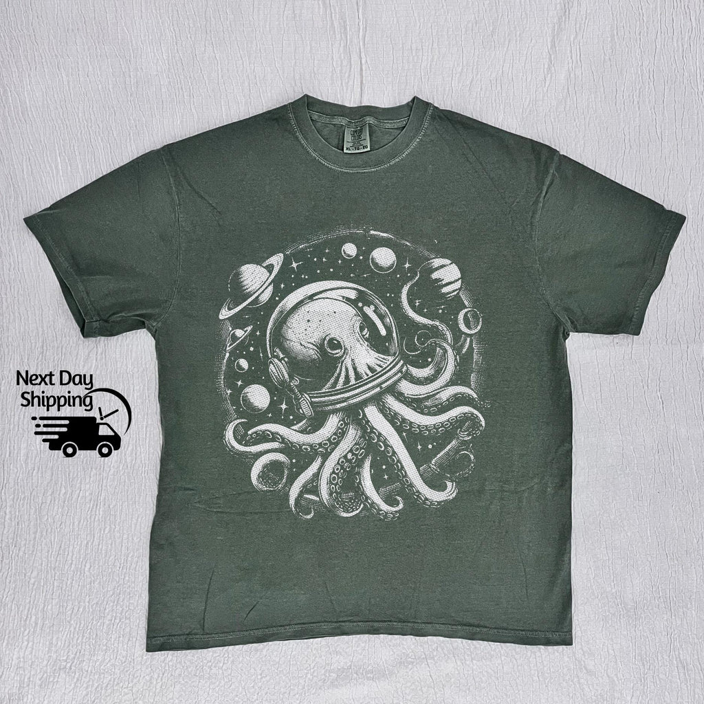 Retro Octopus in Space Graphic T-Shirt - Funny 90s Style Tee product image 3