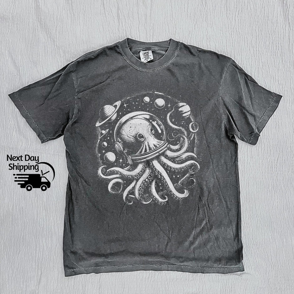 Retro Octopus in Space Graphic T-Shirt - Funny 90s Style Tee product image 2