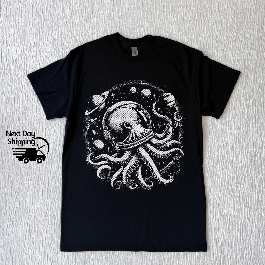 Retro Octopus in Space Graphic T-Shirt - Funny 90s Style Tee product image 4