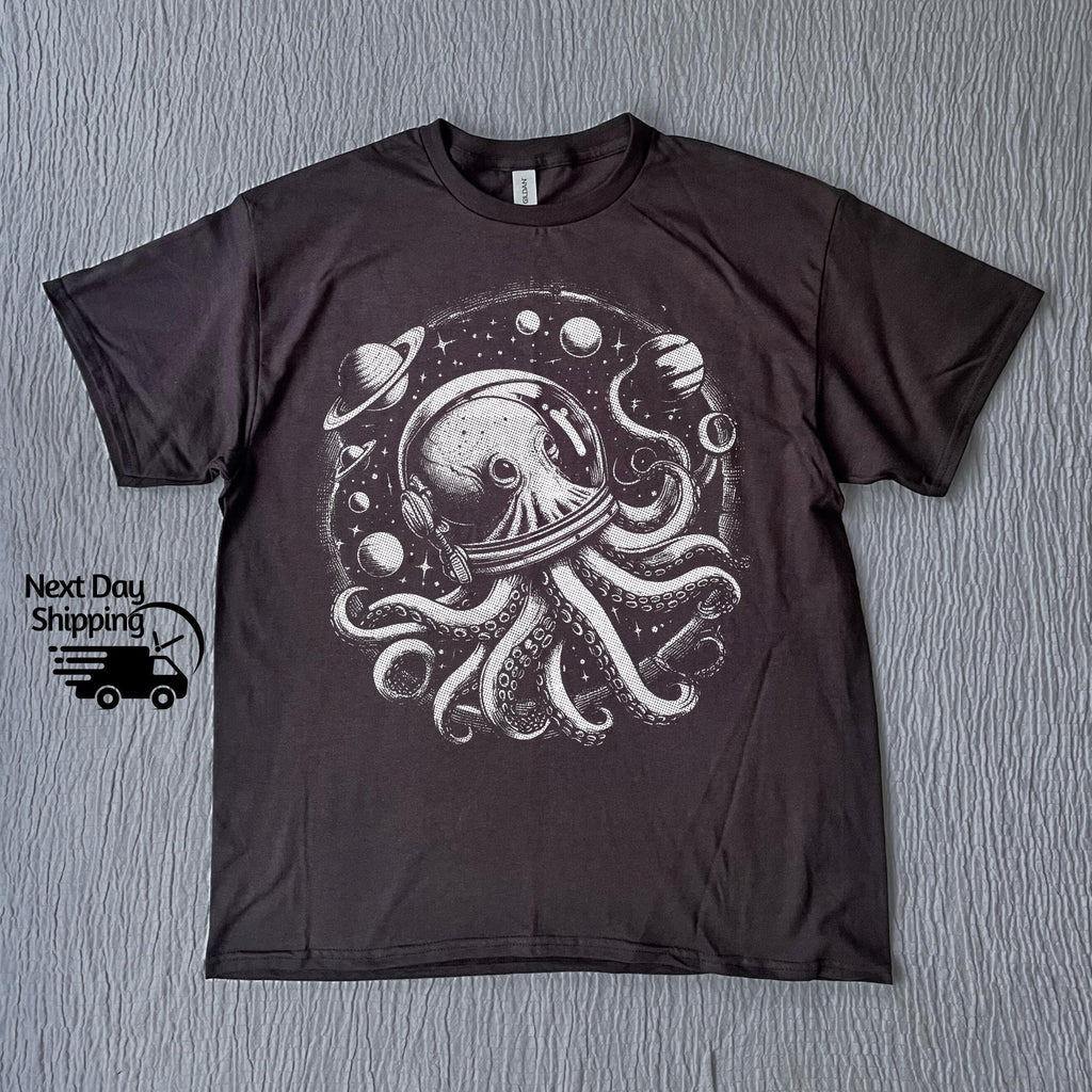 Retro Octopus in Space Graphic T-Shirt - Funny 90s Style Tee product image 5