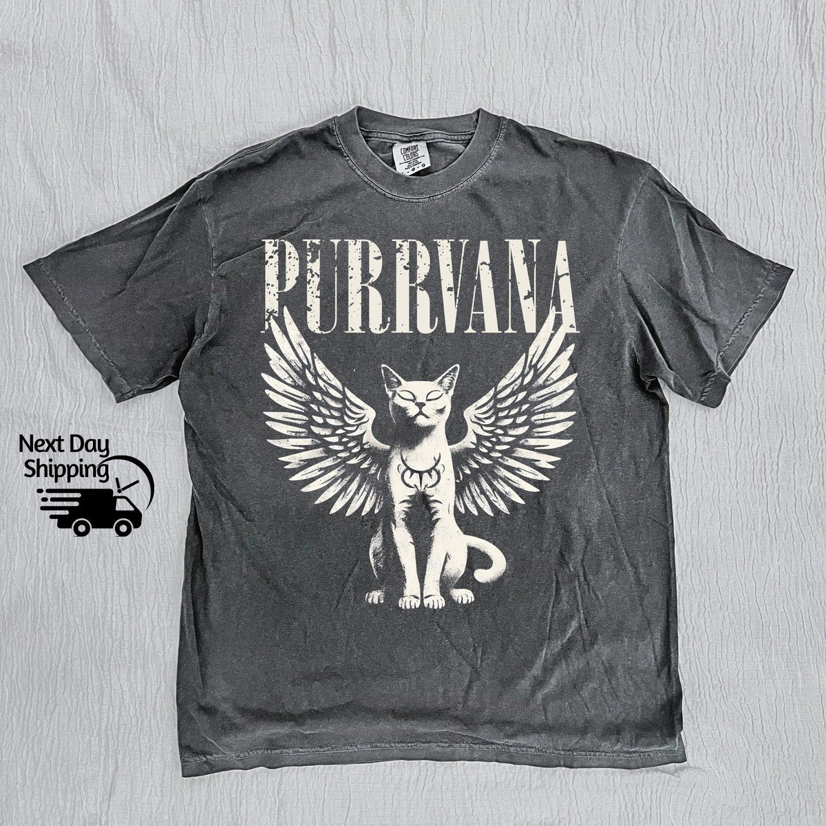 Retro Purrvana Angel Cat Graphic T-Shirt - Vintage Funny Tee product image 2
