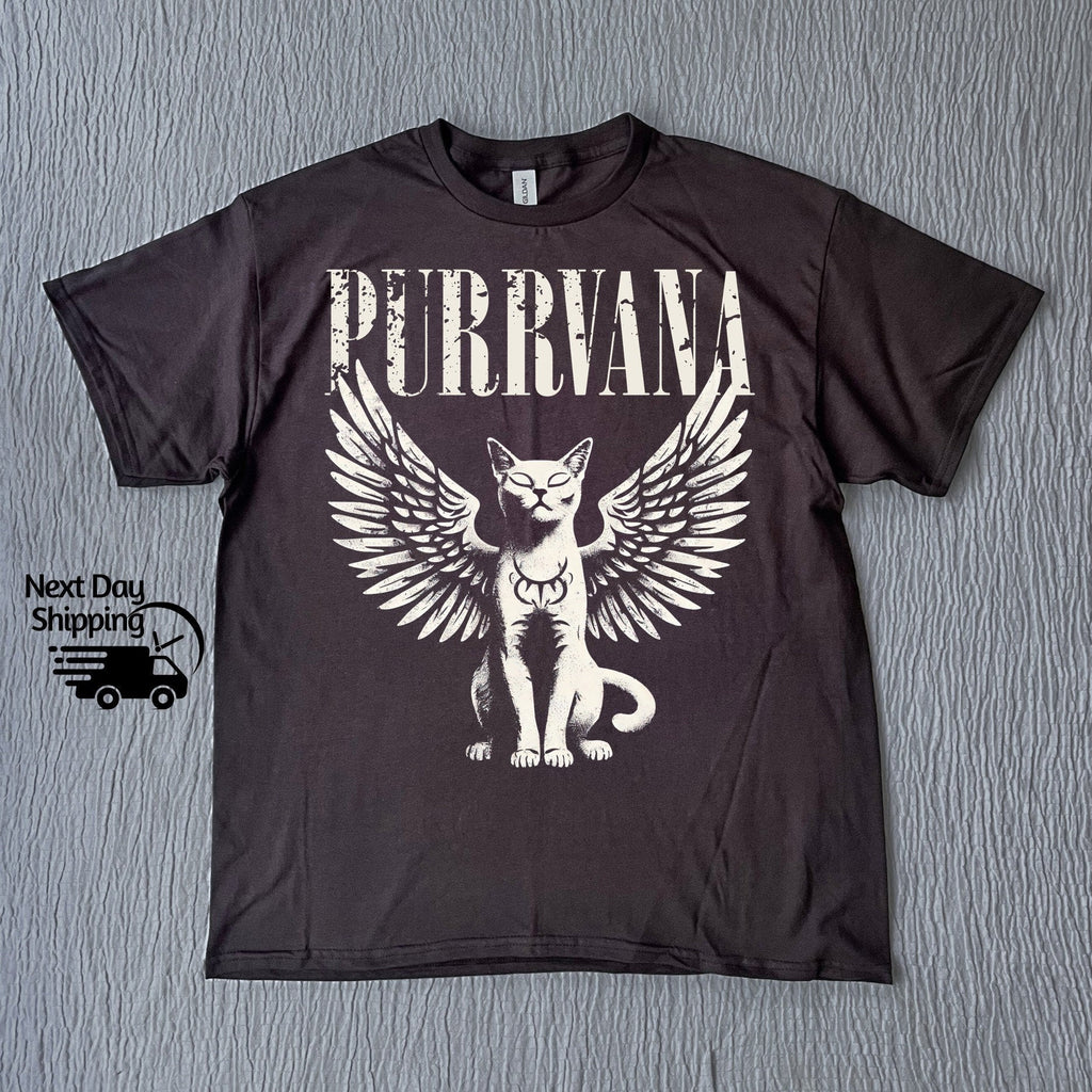 Retro Purrvana Angel Cat Graphic T-Shirt - Vintage Funny Tee product image 3