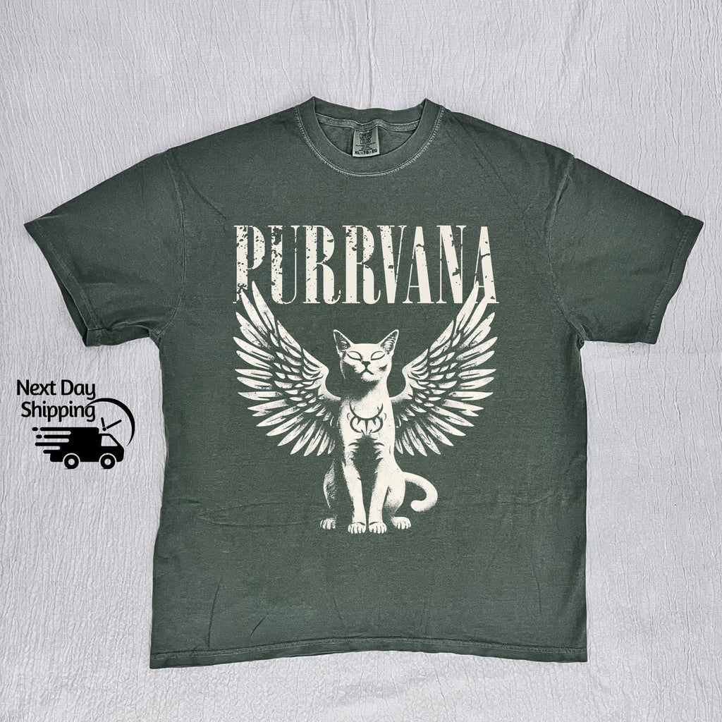 Retro Purrvana Angel Cat Graphic T-Shirt - Vintage Funny Tee product image 4
