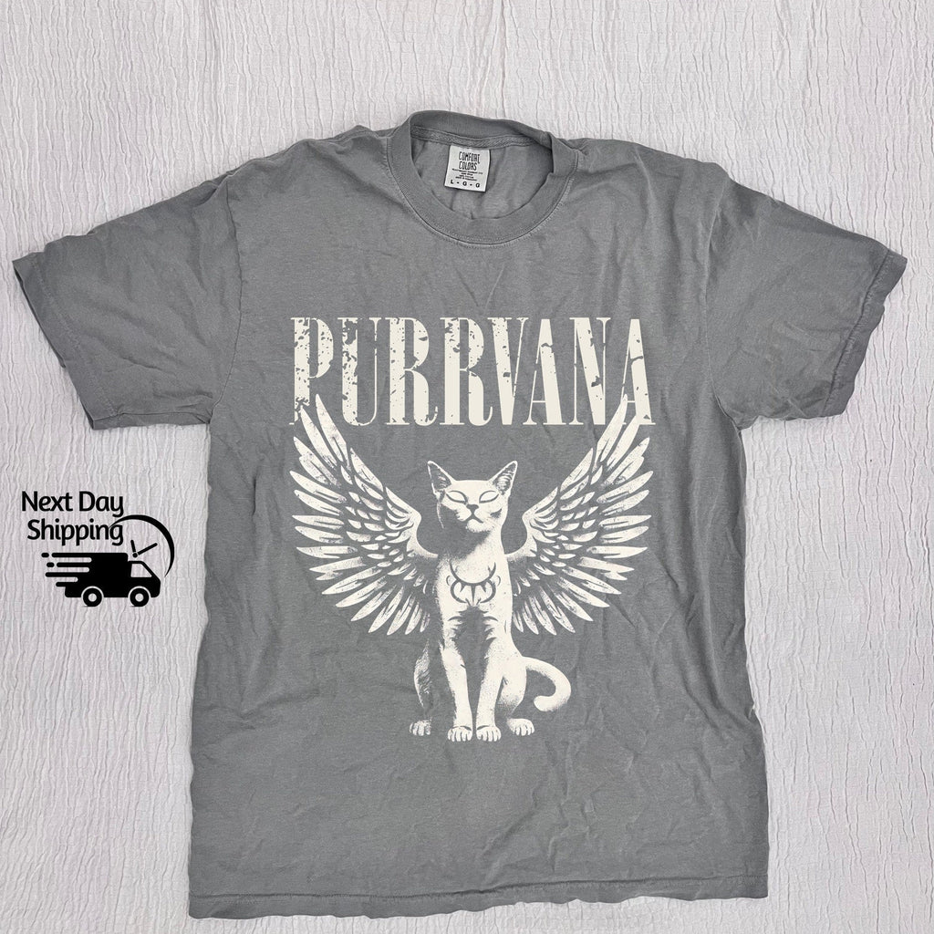 Retro Purrvana Angel Cat Graphic T-Shirt - Vintage Funny Tee product image 5