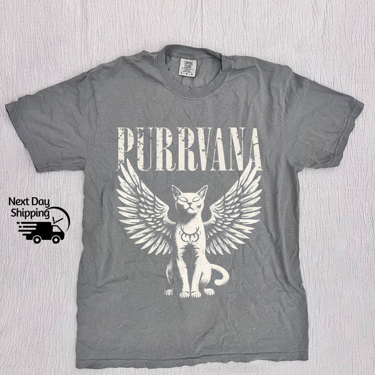 Retro Purrvana Angel Cat Graphic T-Shirt - Vintage Funny Tee product image 5