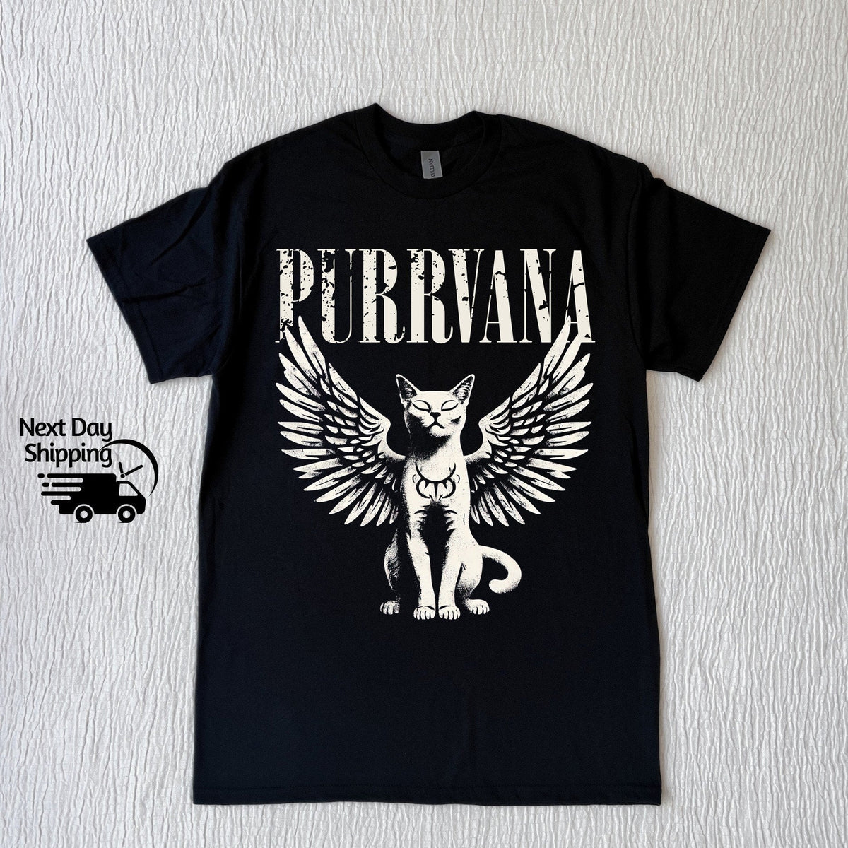 Retro Purrvana Angel Cat Graphic T-Shirt - Vintage Funny Tee product image 7