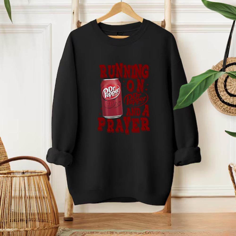 Running on Prayer & Dr Pepper Funny Graphic Sweatshirt – product image 6