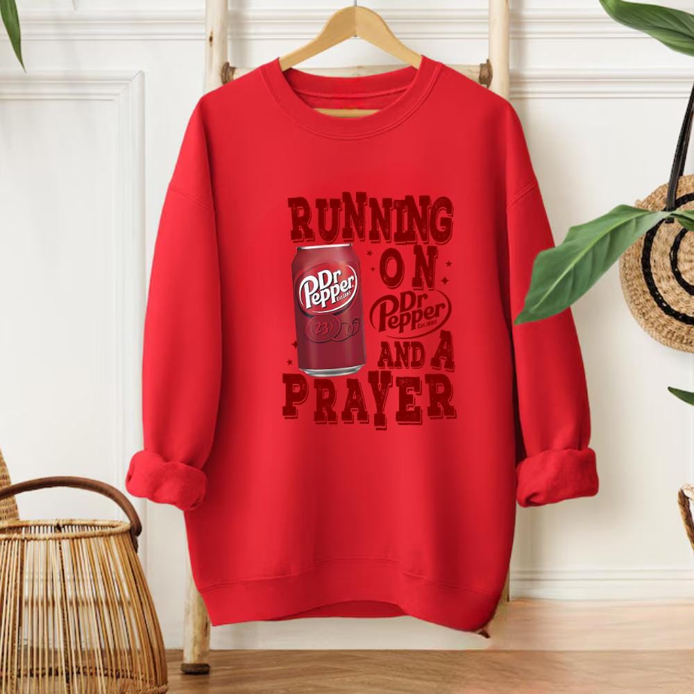 Running on Prayer & Dr Pepper Funny Graphic Sweatshirt – product image 7