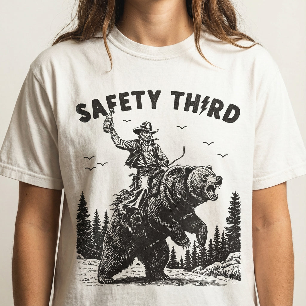 Safety Third Funny Graphic T-Shirt - Grizzly Bear Nature product image 1