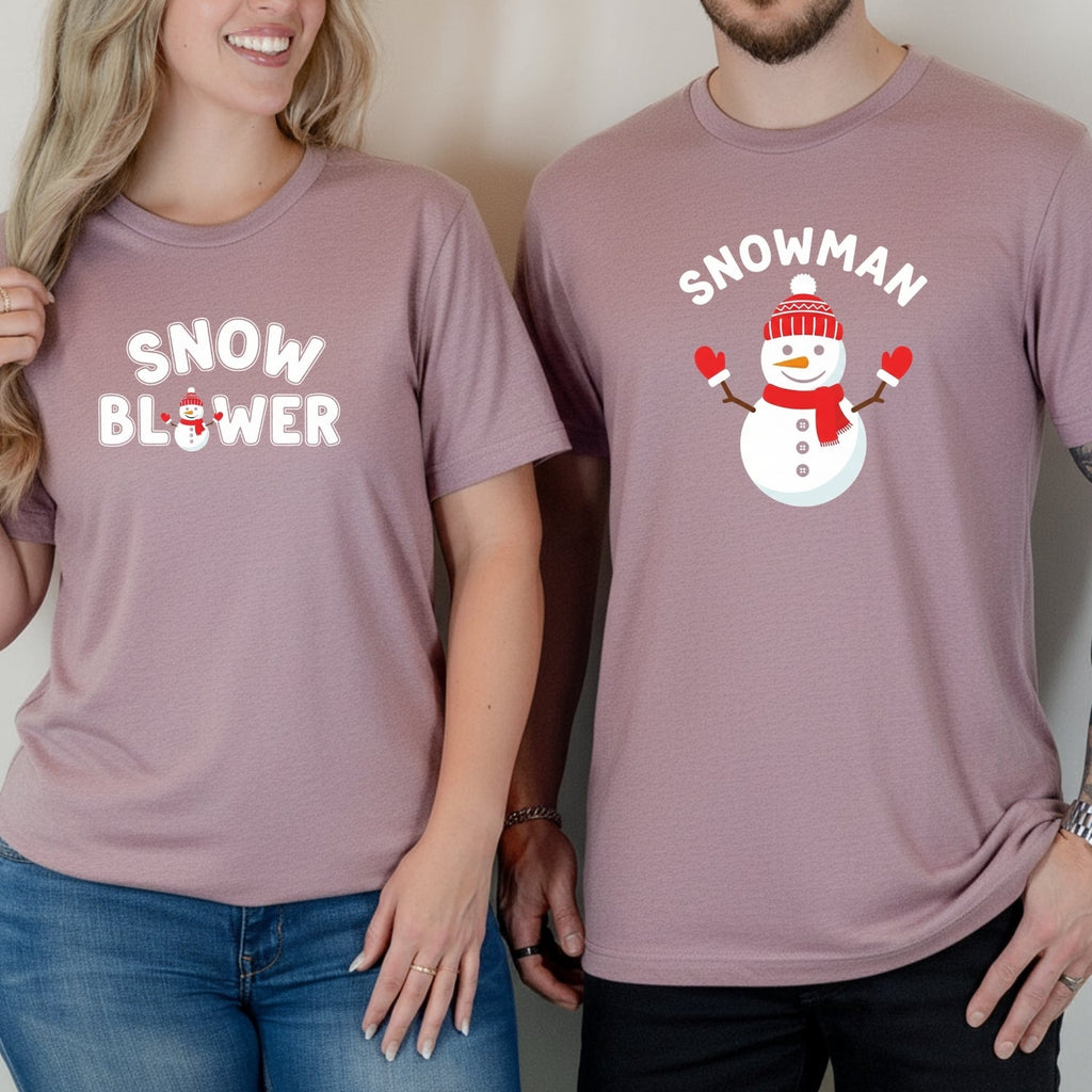Snowman and Snow Blower Funny Matching T-Shirts For Couples product image 10