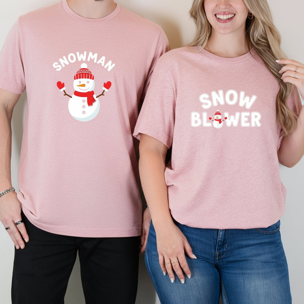 Snowman and Snow Blower Funny Matching T-Shirts For Couples product image 11