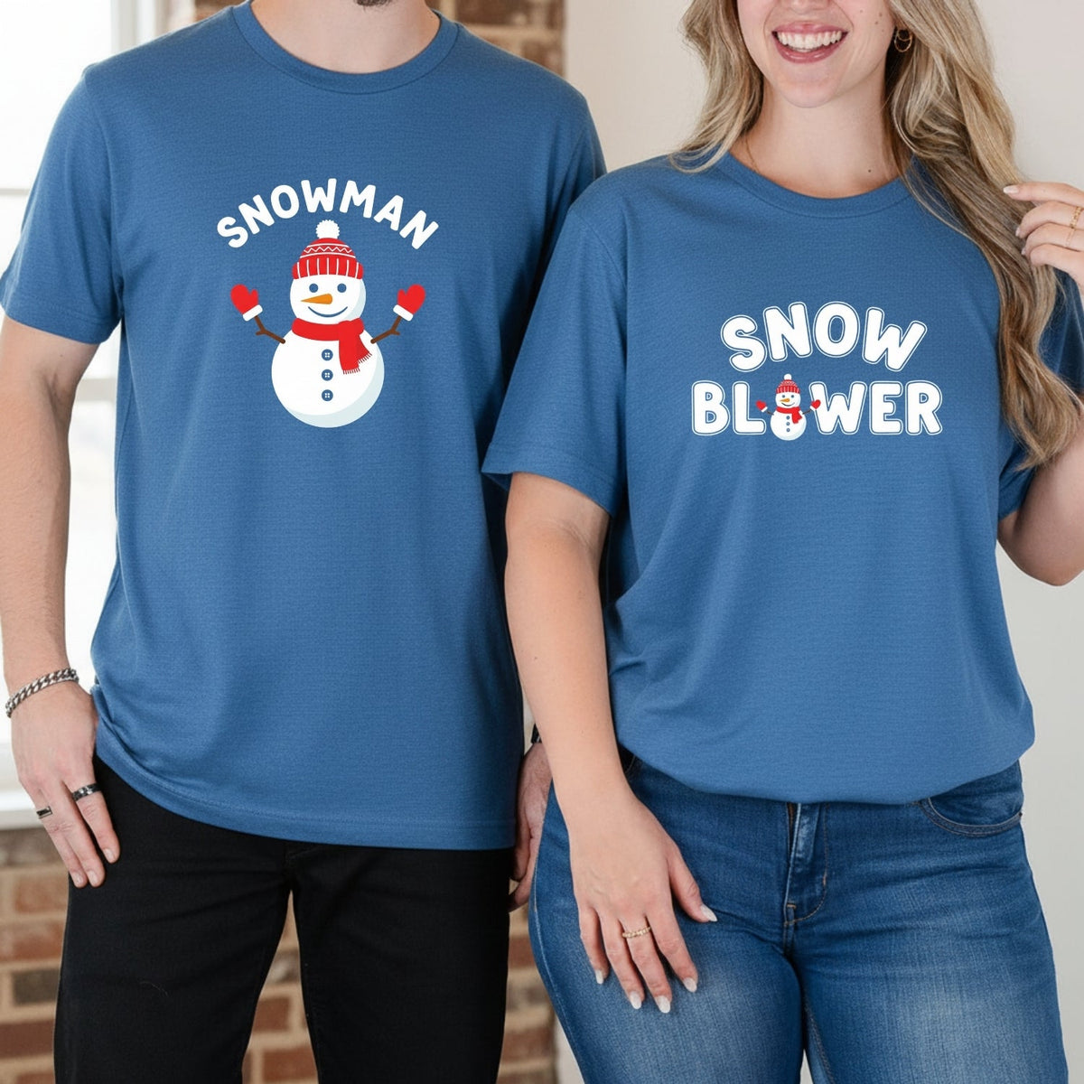 Snowman and Snow Blower Funny Matching T-Shirts For Couples product image 12