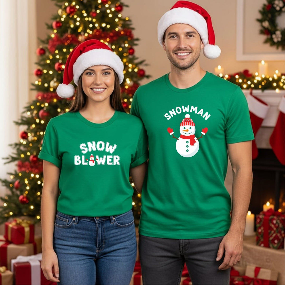 Snowman and Snow Blower Funny Matching T-Shirts For Couples product image 15