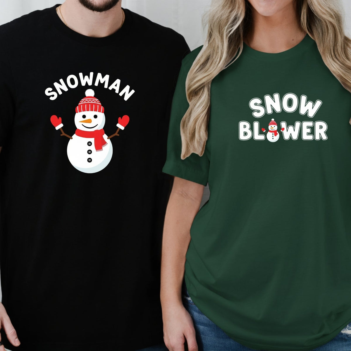 Snowman and Snow Blower Funny Matching T-Shirts For Couples product image 2