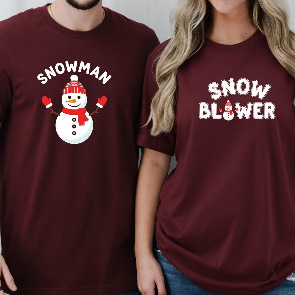Snowman and Snow Blower Funny Matching T-Shirts For Couples product image 3