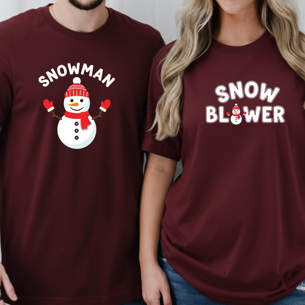 Snowman and Snow Blower Funny Matching T-Shirts For Couples product image 3
