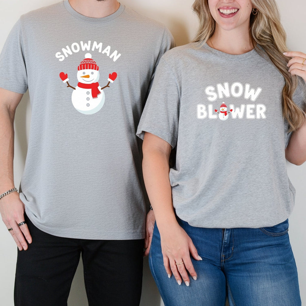 Snowman and Snow Blower Funny Matching T-Shirts For Couples product image 7