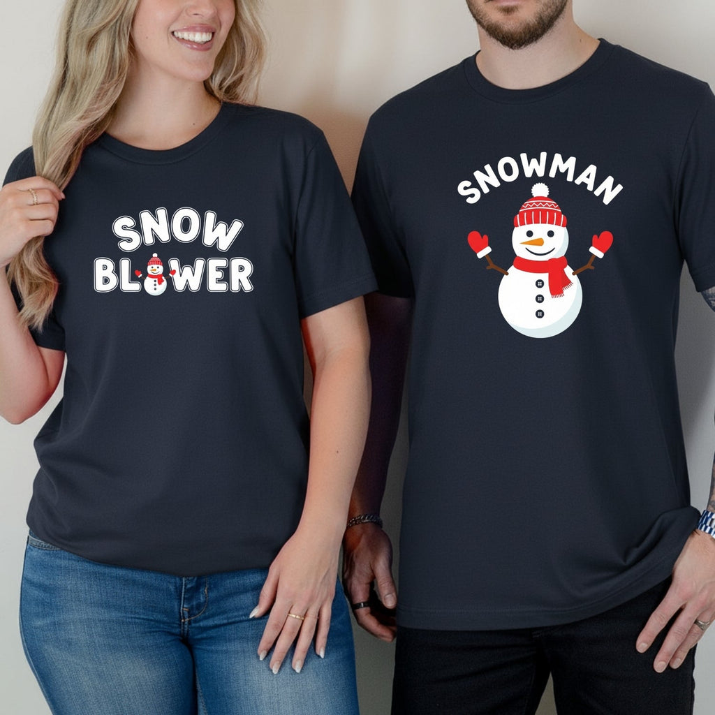 Snowman and Snow Blower Funny Matching T-Shirts For Couples product image 9