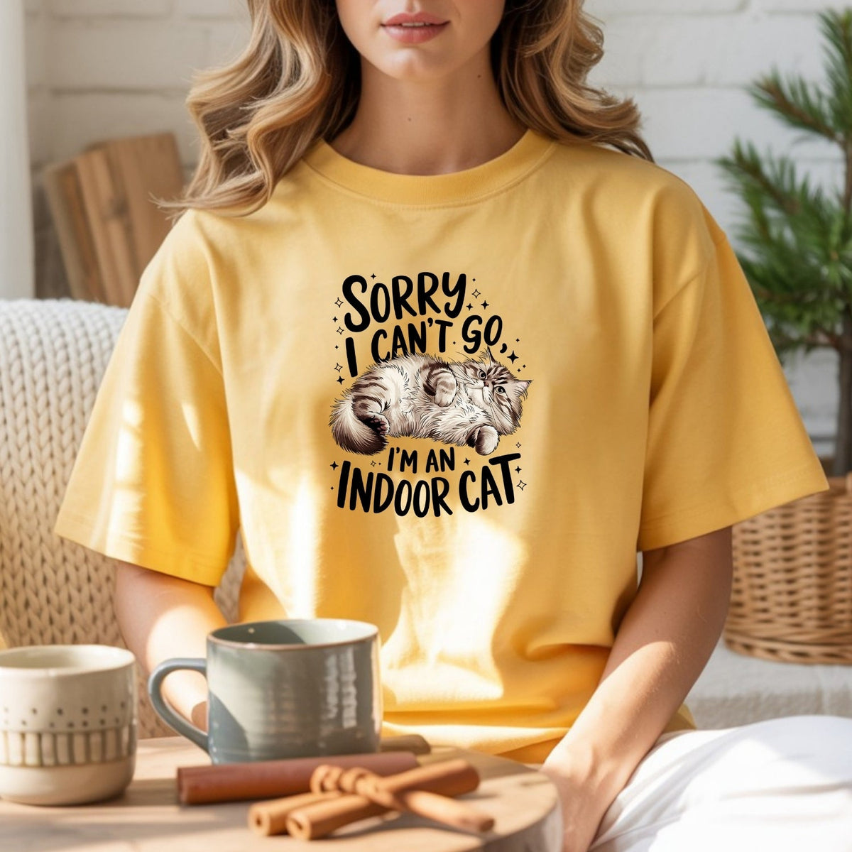 Sorry I Can't Go Indoor Cat T-Shirt - Funny Sarcastic product image 7