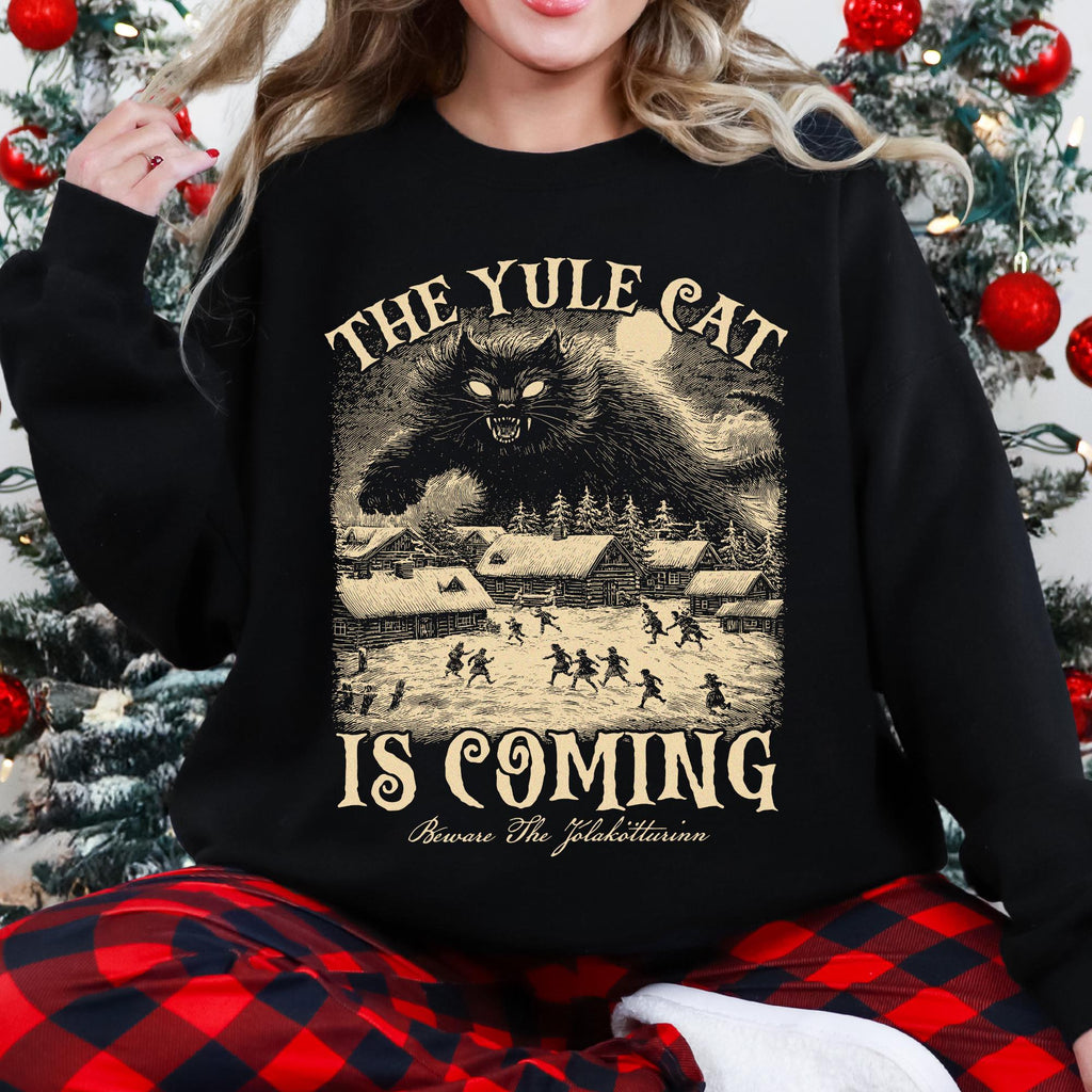 The Yule Cat Is Coming Sweatshirt – Gothic Christmas Pagan product image 2