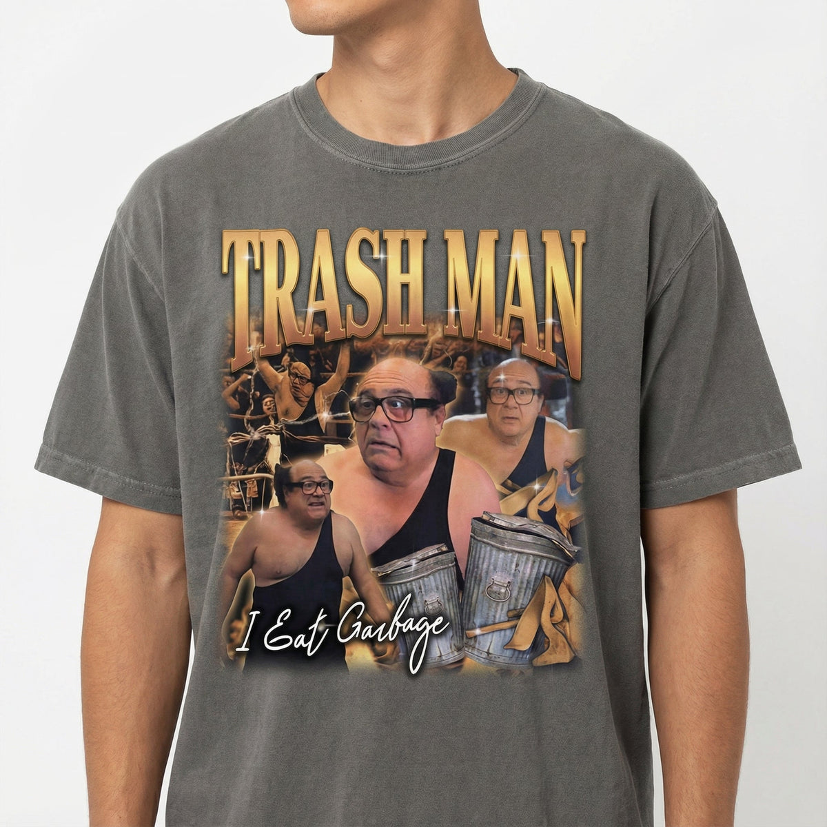 Trash Man Funny Graphic T-Shirt – Chaotic Wrestling Parody product image 5