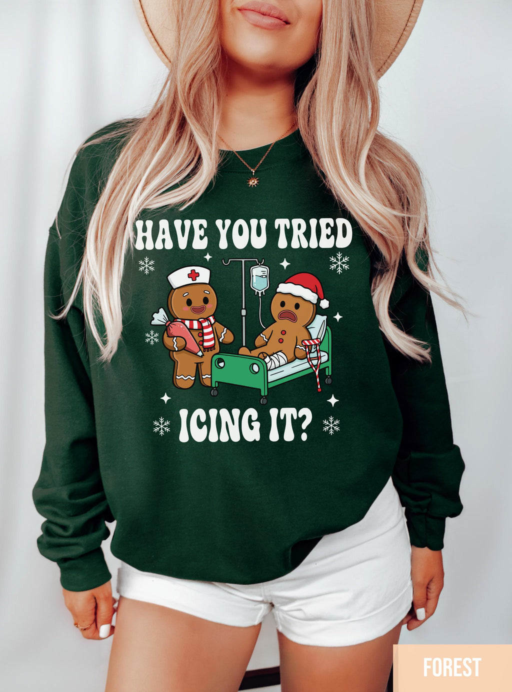 Try Icing It Nurse Christmas Sweatshirt – Funny Gingerbread product image 3