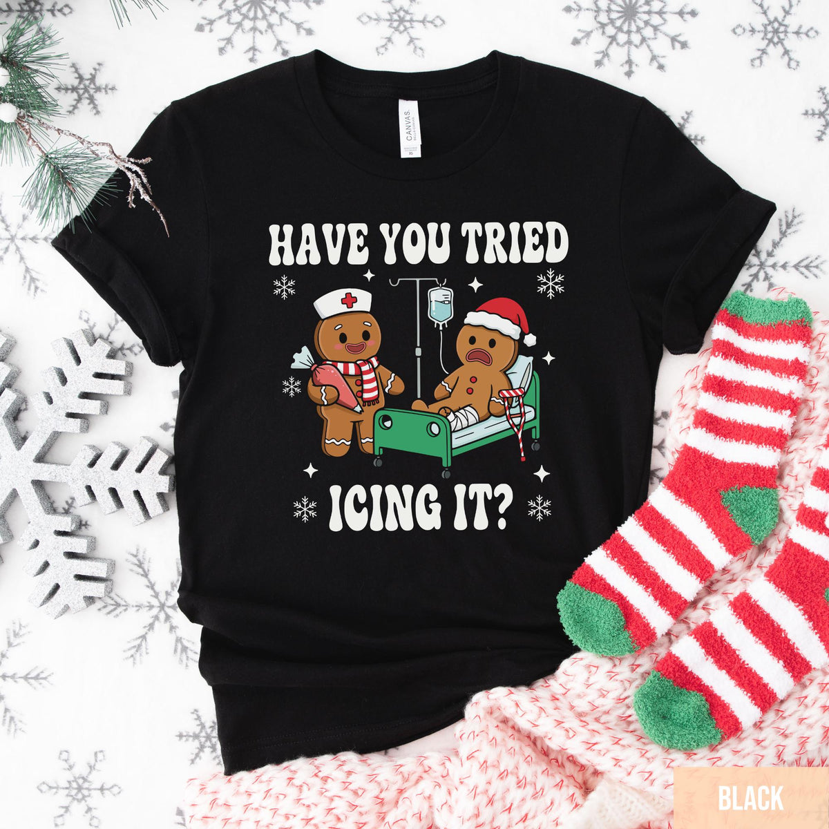 Try Icing It Nurse Christmas Sweatshirt – Funny Gingerbread product image 5