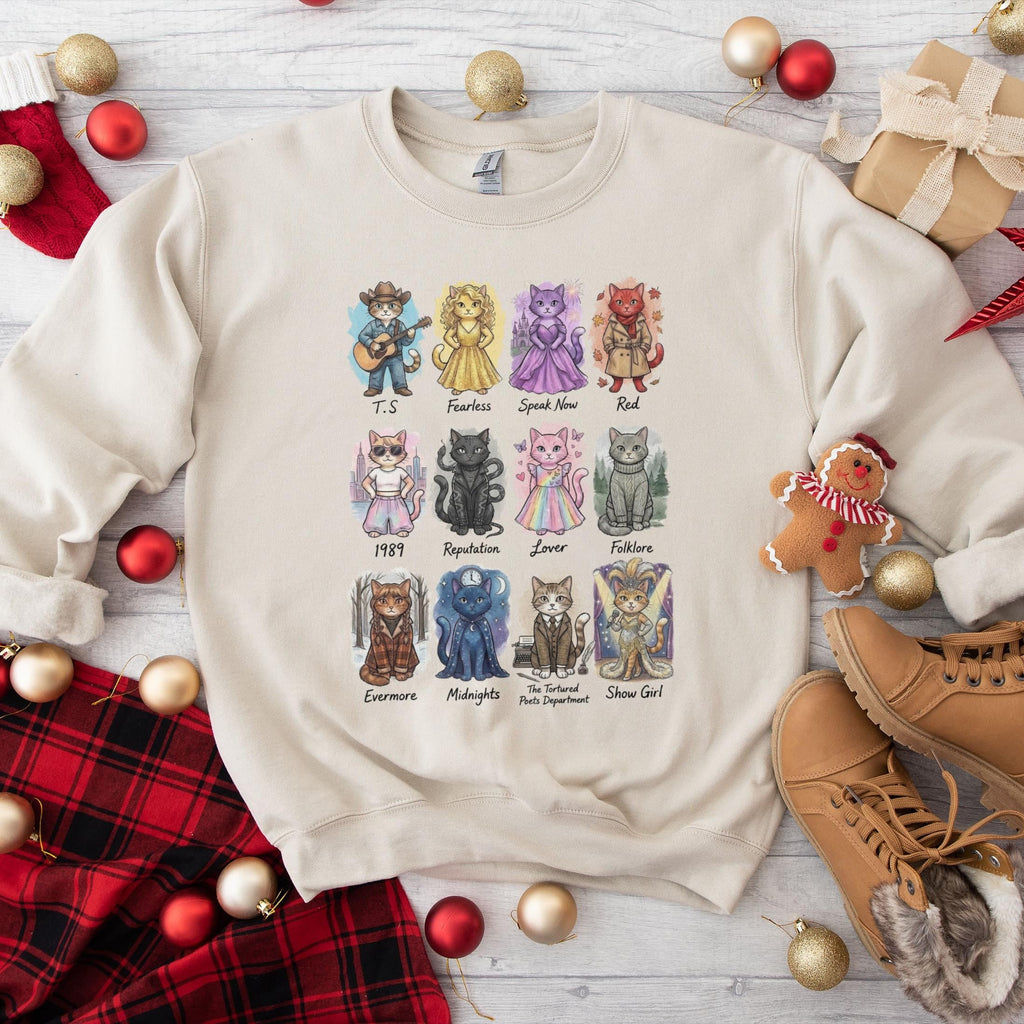 Vintage Album Cat Lover Crewneck Sweatshirt – Retro Music product image 1