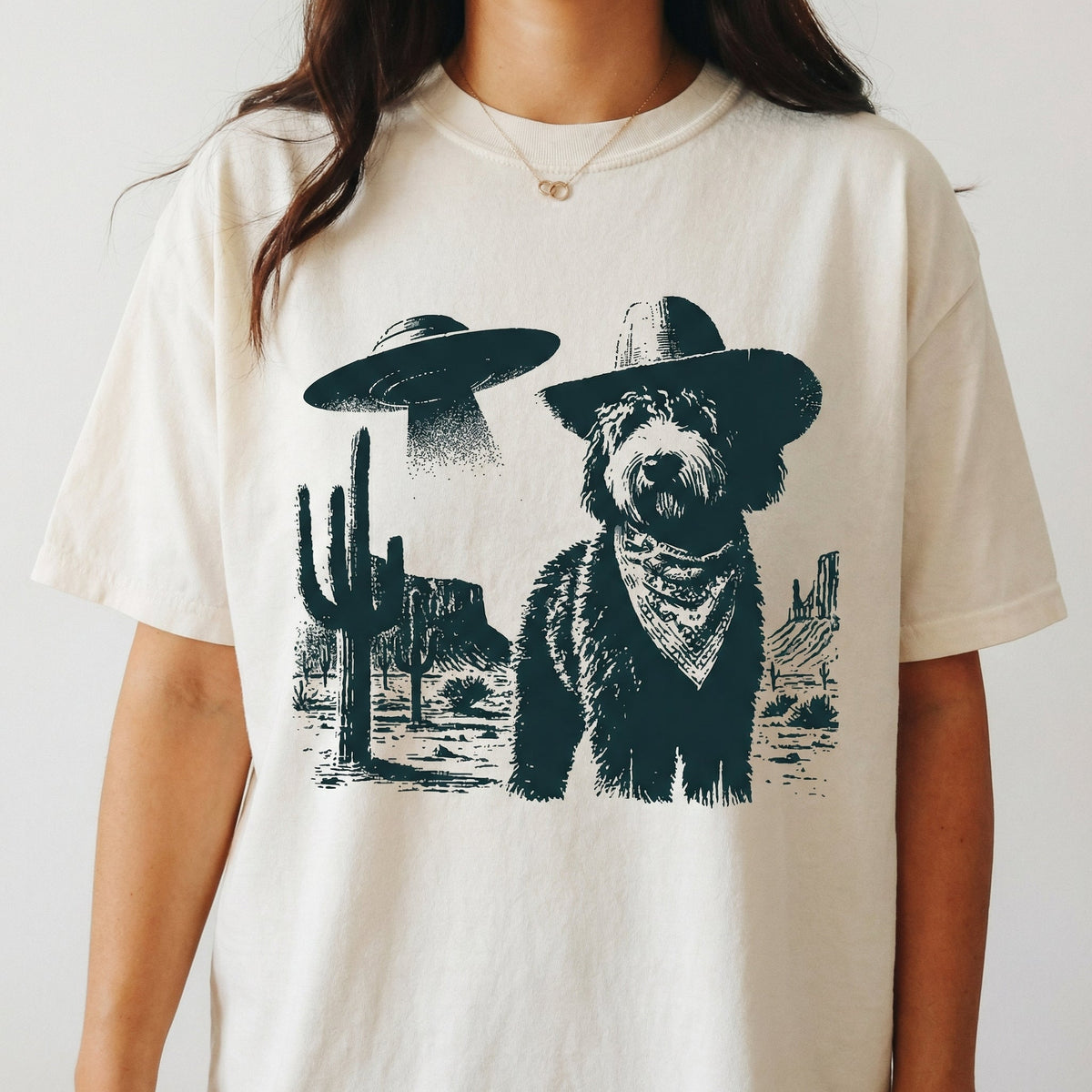 Vintage Bernedoodle UFO T-Shirt - Western Cowboy Graphic product image 1