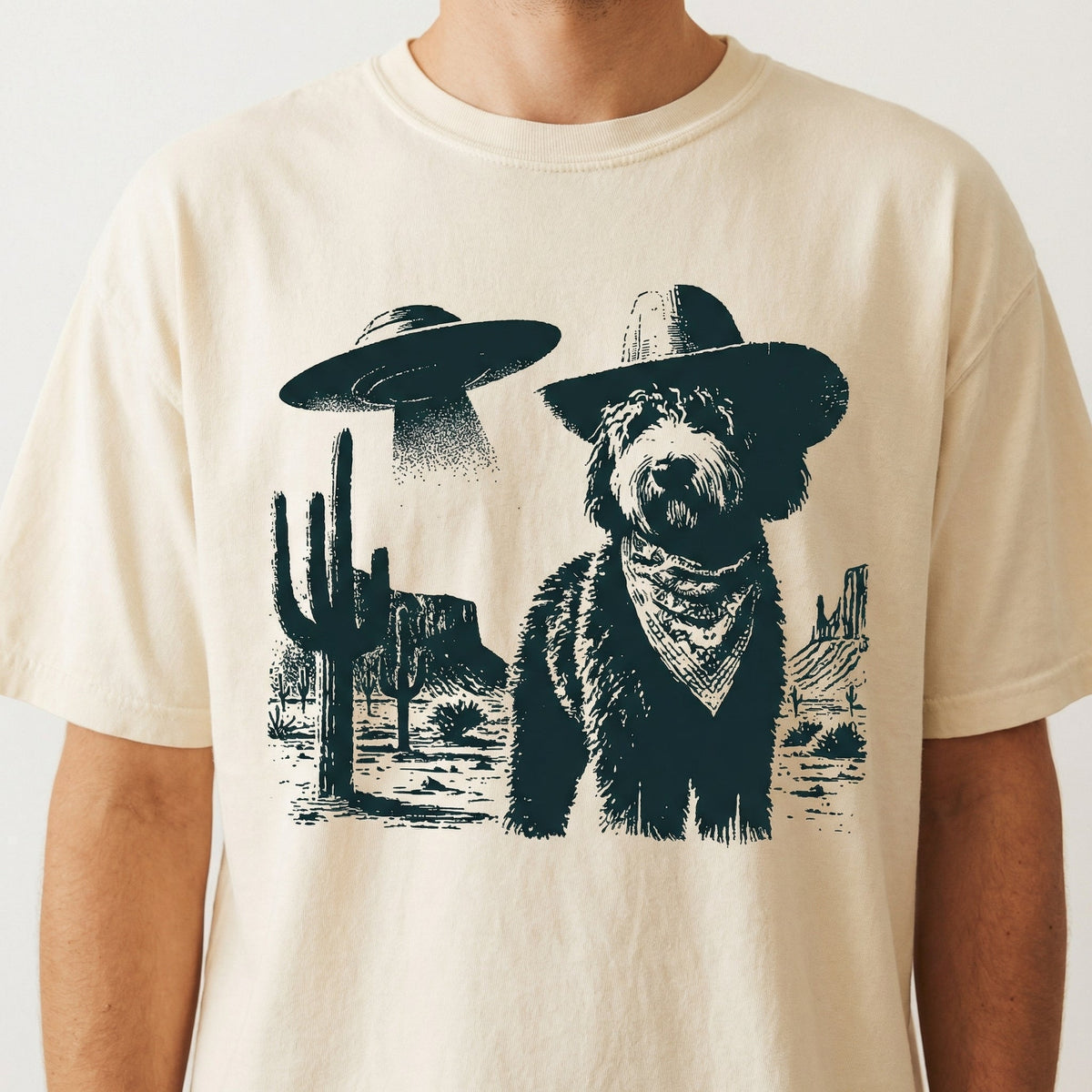 Vintage Bernedoodle UFO T-Shirt - Western Cowboy Graphic product image 2