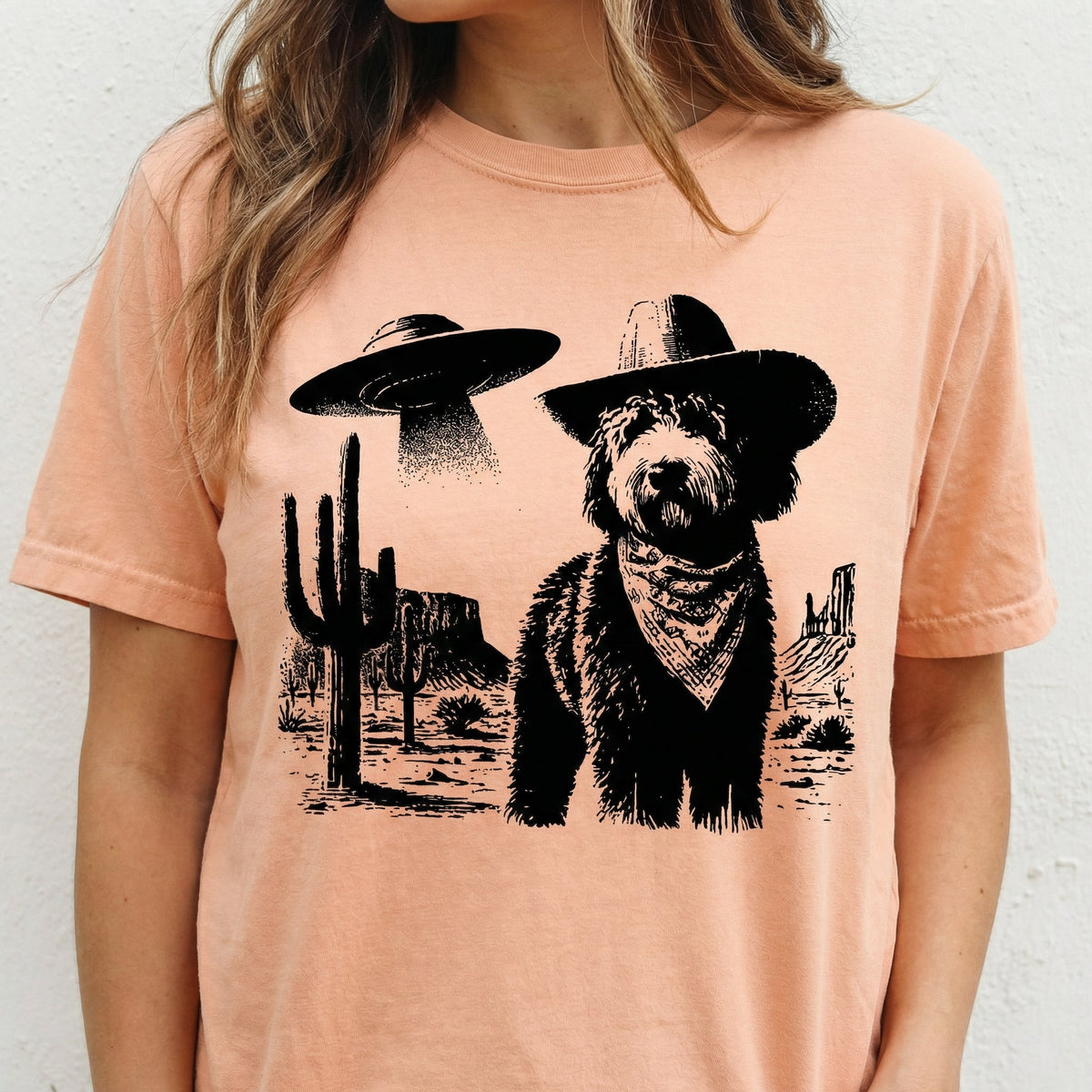 Vintage Bernedoodle UFO T-Shirt - Western Cowboy Graphic product image 3