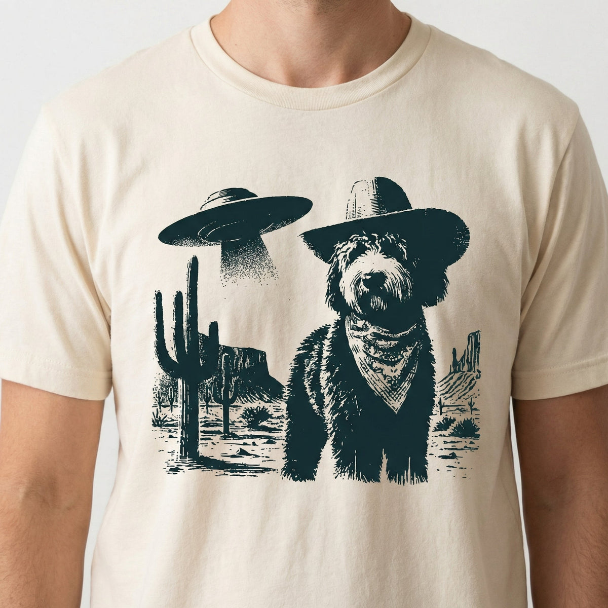 Vintage Bernedoodle UFO T-Shirt - Western Cowboy Graphic product image 5