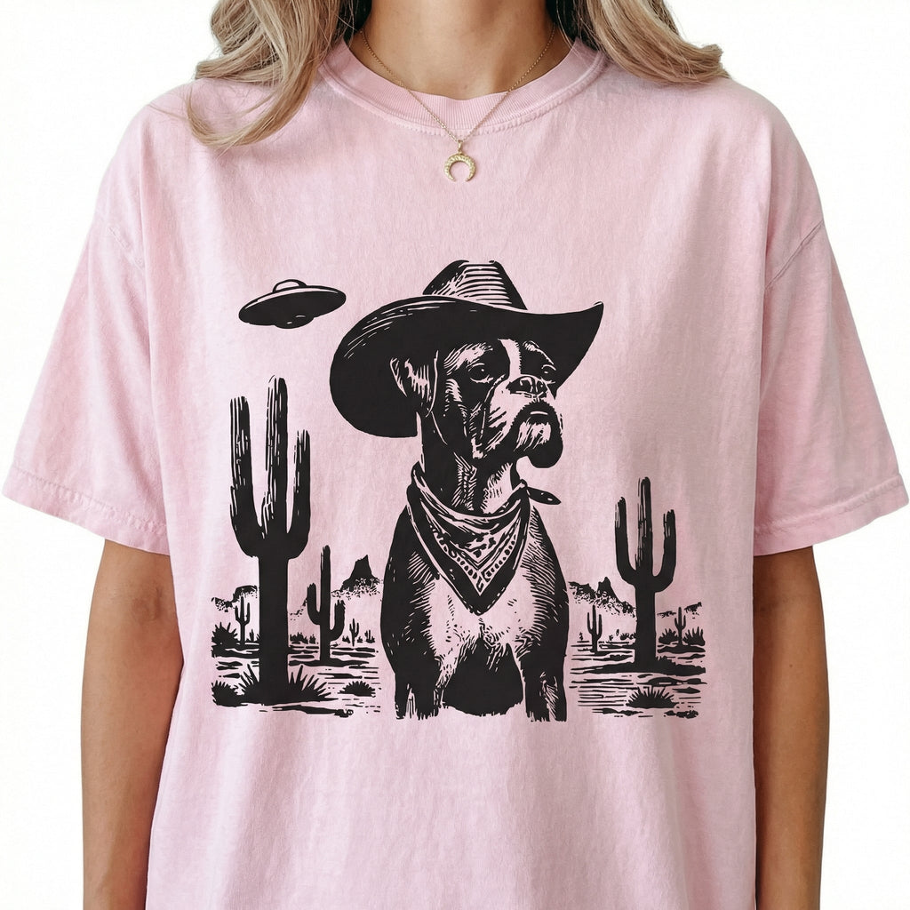 Vintage Boxer UFO T-Shirt - Western Cowboy Dog Graphic Tee product image 4