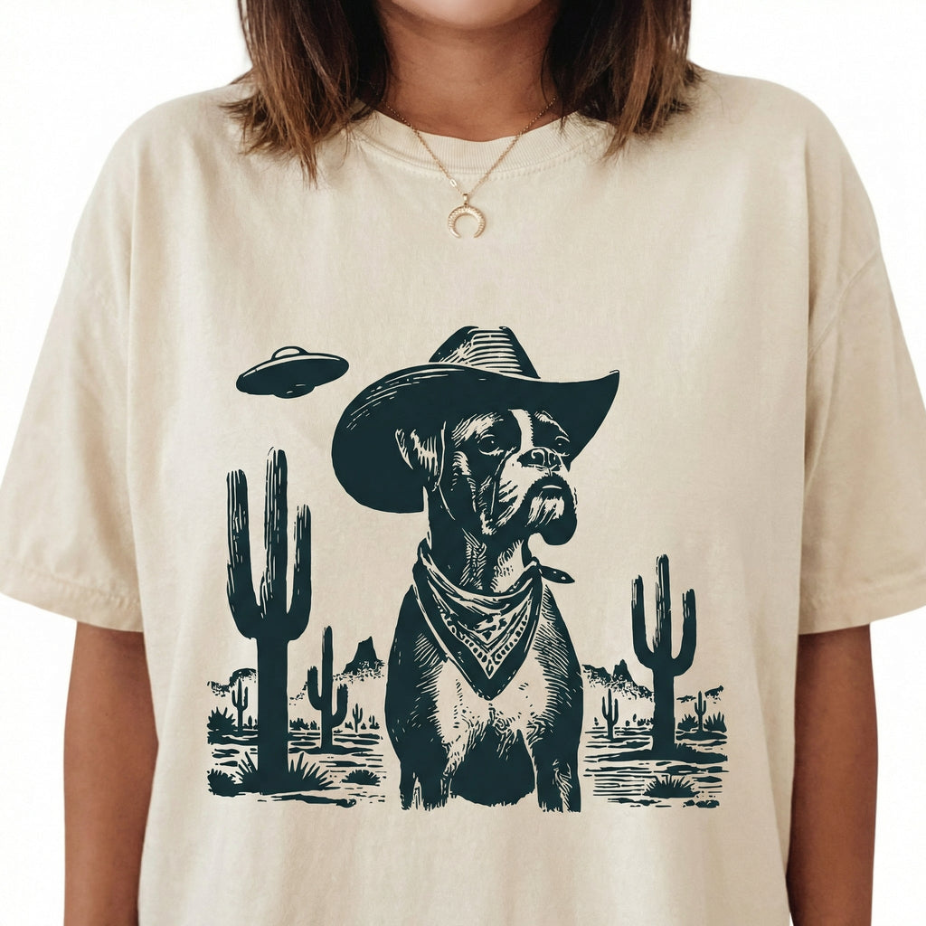 Vintage Boxer UFO T-Shirt - Western Cowboy Dog Graphic Tee product image 5