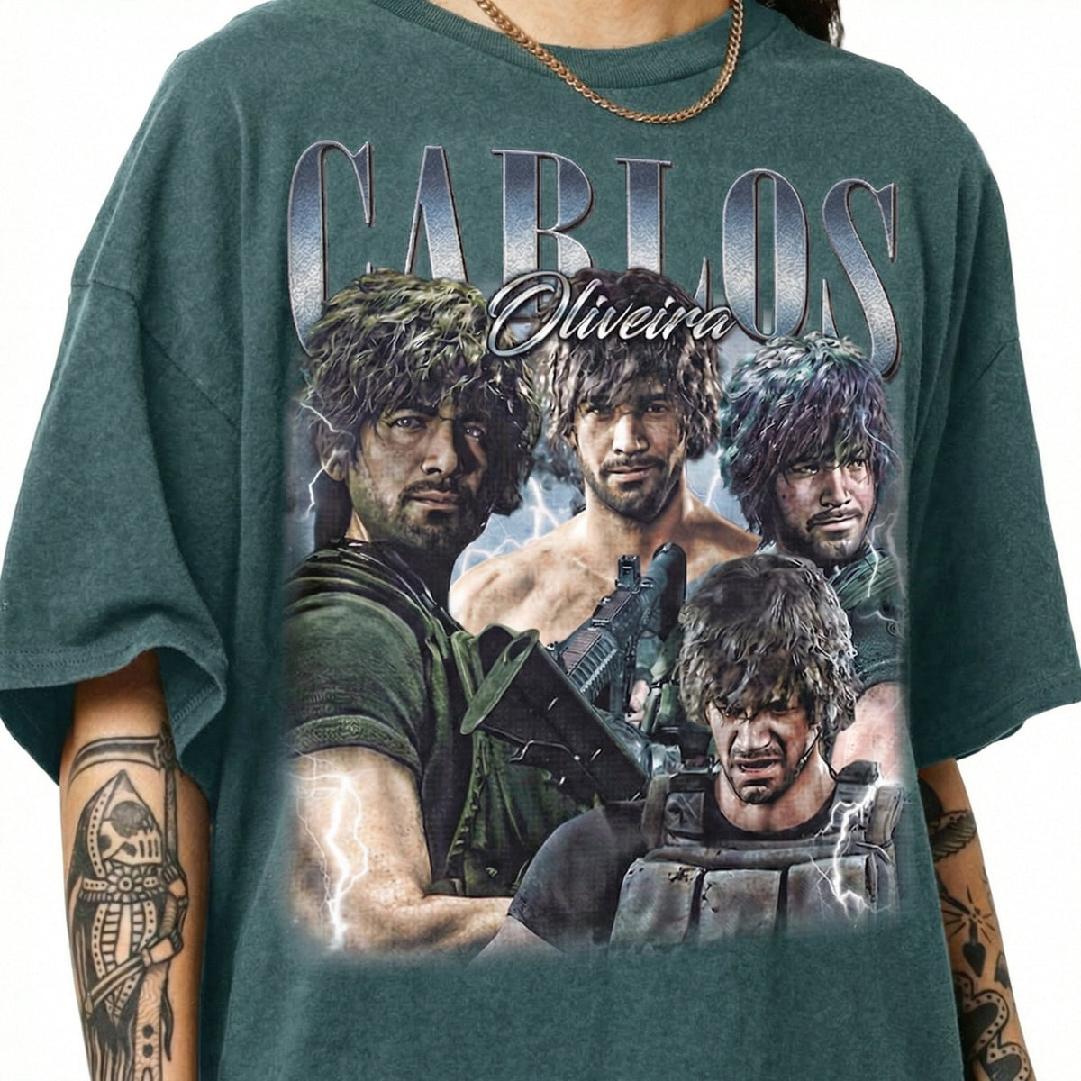 Vintage Carlos Oliviera Action Hero Graphic T-Shirt – Retro product image 6