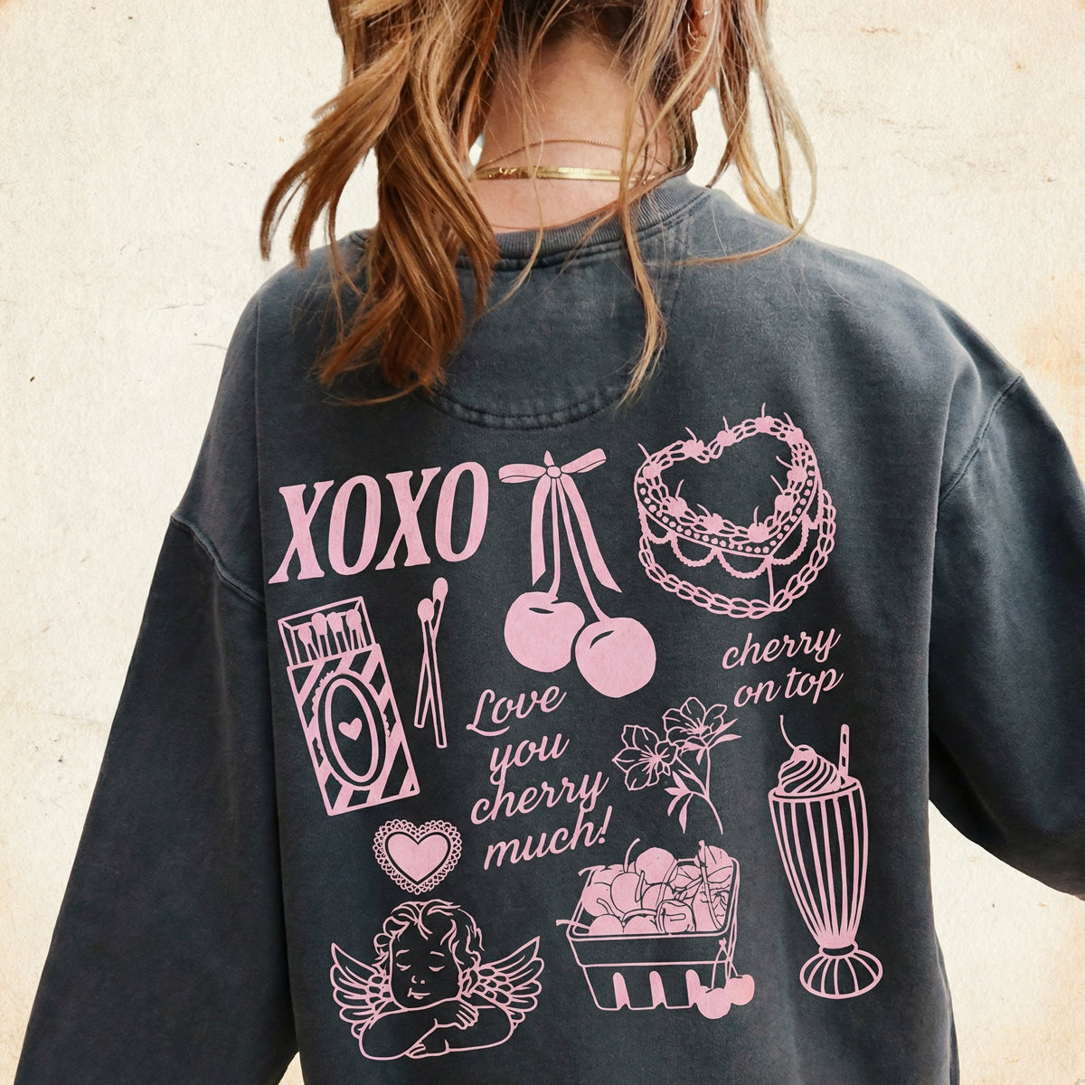 Vintage Coquette Valentine Sweatshirt – Cherry Cake XOXO product image 4