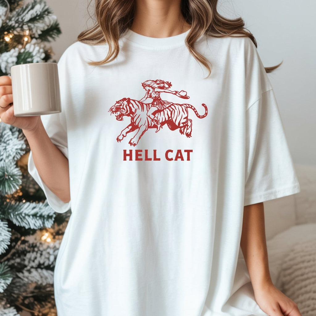 Vintage Cowgirl Hell Cat T-Shirt - Retro Western Tiger product image 4