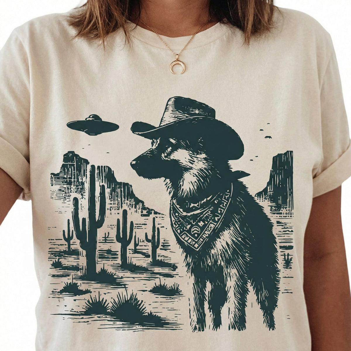 Vintage German Shepherd UFO T-Shirt - Western Cowboy GSD product image 1
