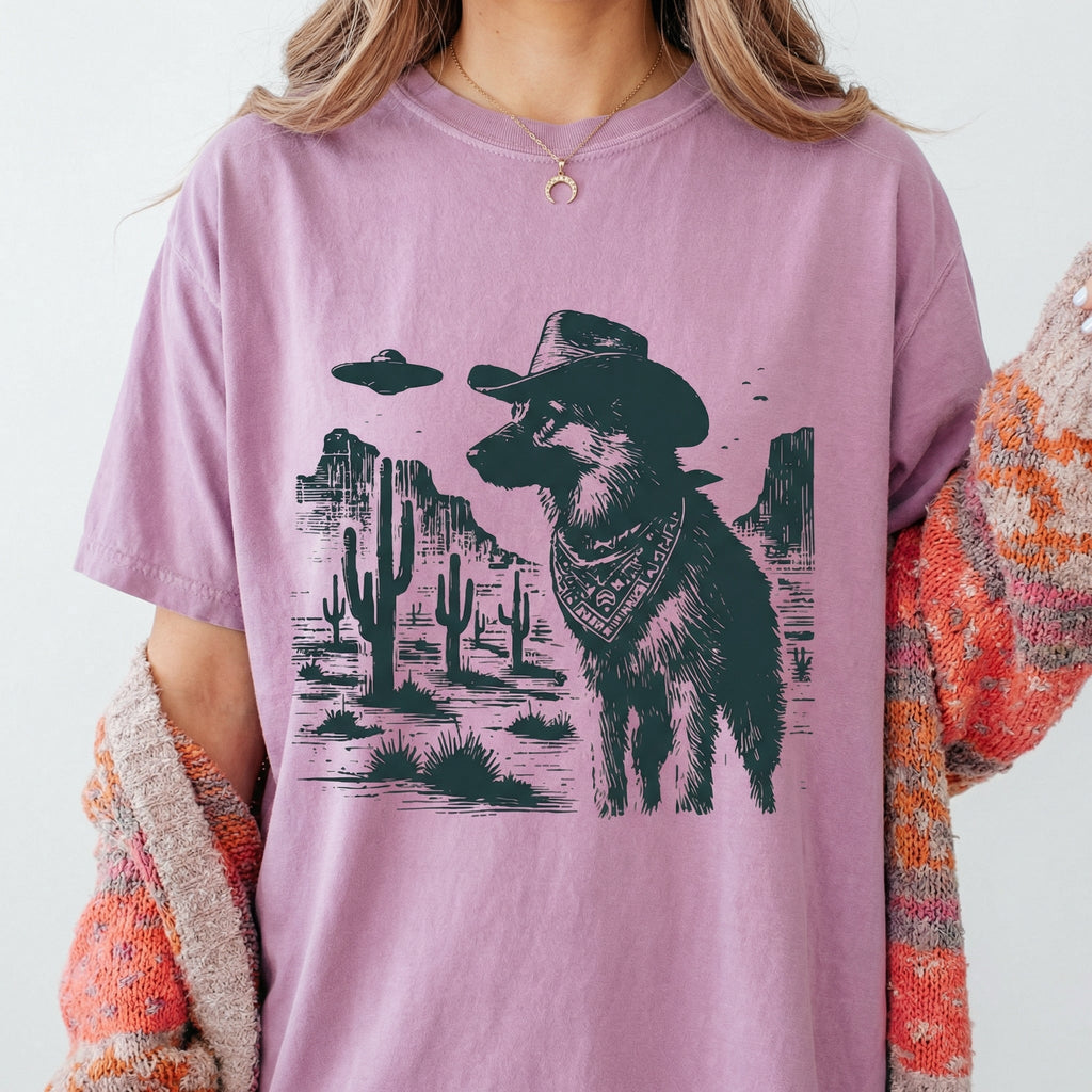 Vintage German Shepherd UFO T-Shirt - Western Cowboy GSD product image 3