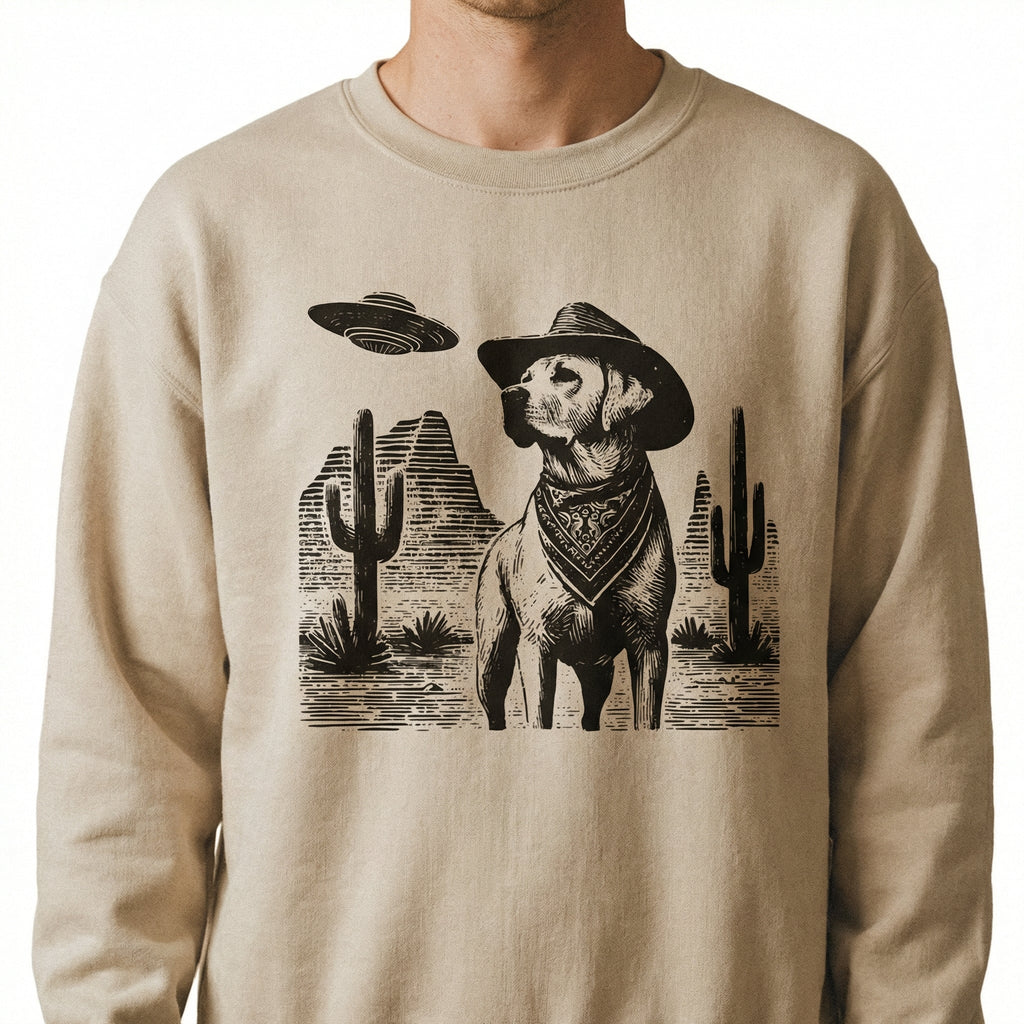 Vintage Labrador Retriever UFO T-Shirt - Western Cowboy Lab product image 3