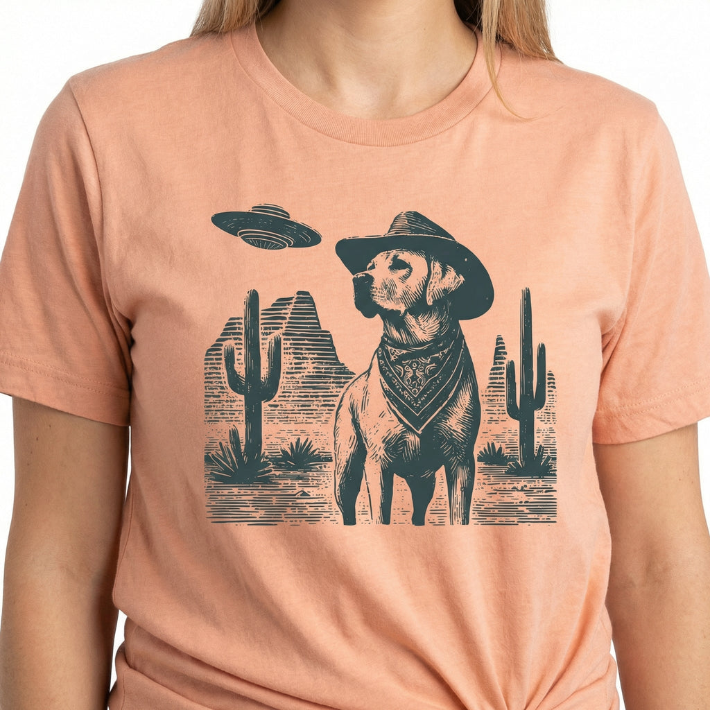 Vintage Labrador Retriever UFO T-Shirt - Western Cowboy Lab product image 5