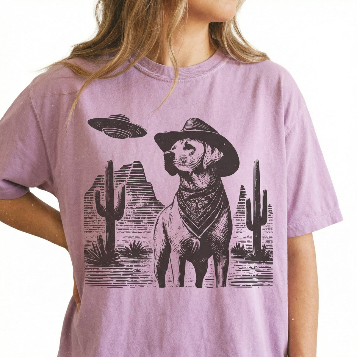 Vintage Labrador Retriever UFO T-Shirt - Western Cowboy Lab product image 6