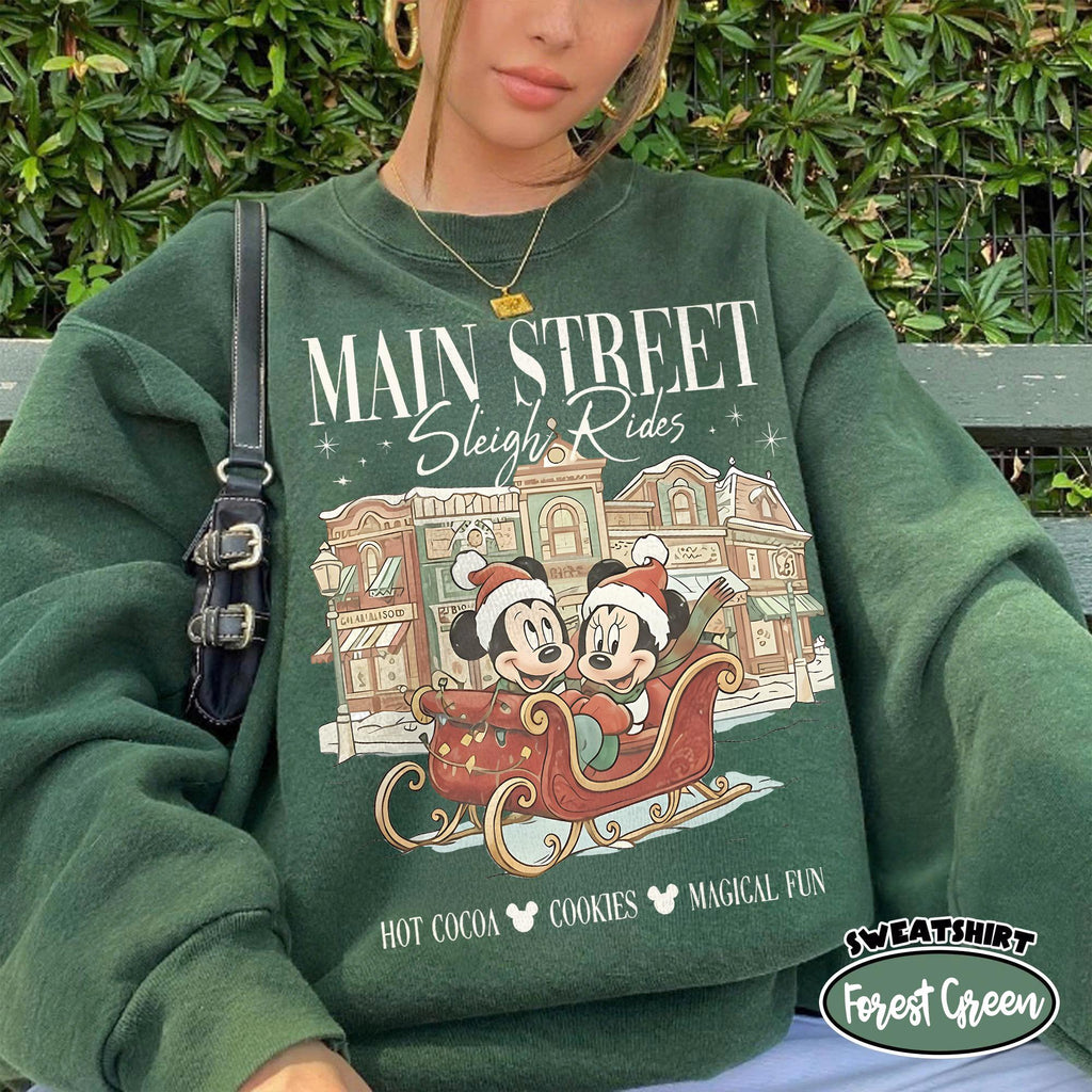 Vintage Main Street Sleigh Rides Christmas T-Shirt – Mickey product image 1