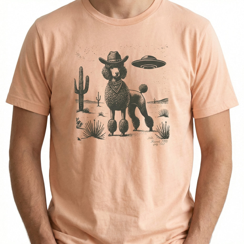 Vintage Poodle UFO Western T-Shirt – Retro Cowboy Dog product image 2