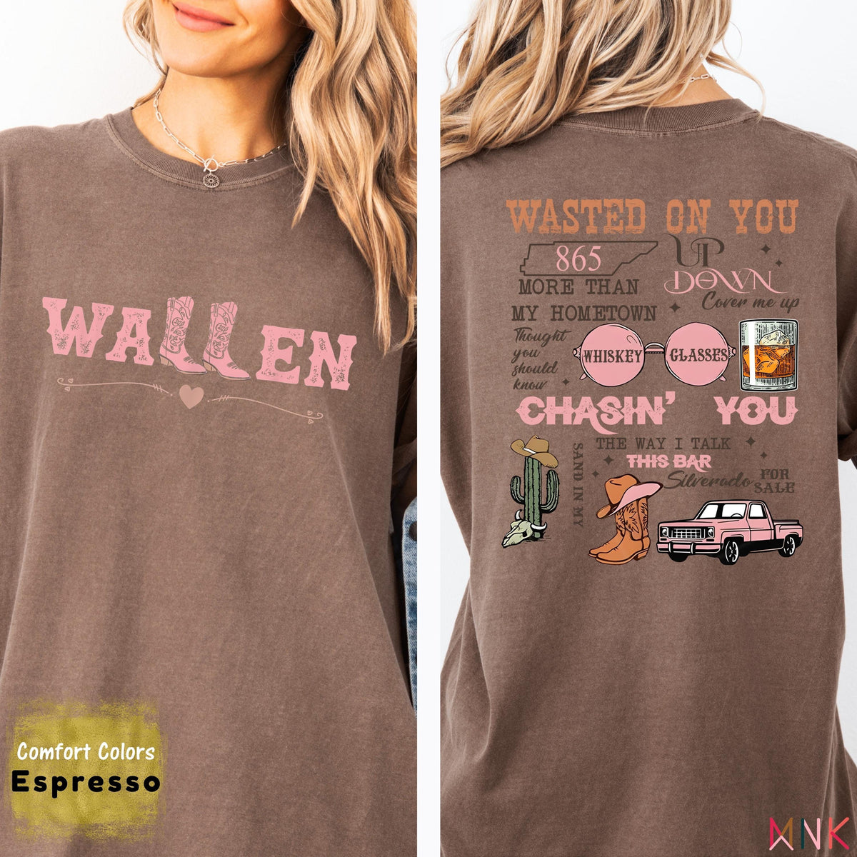 Wallen Country Concert T-Shirt – Pink Western Boot Graphic product image 3