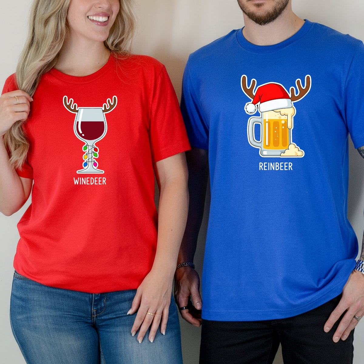 Winedeer Reinbeer Funny Matching T-Shirts For Couples product image 1