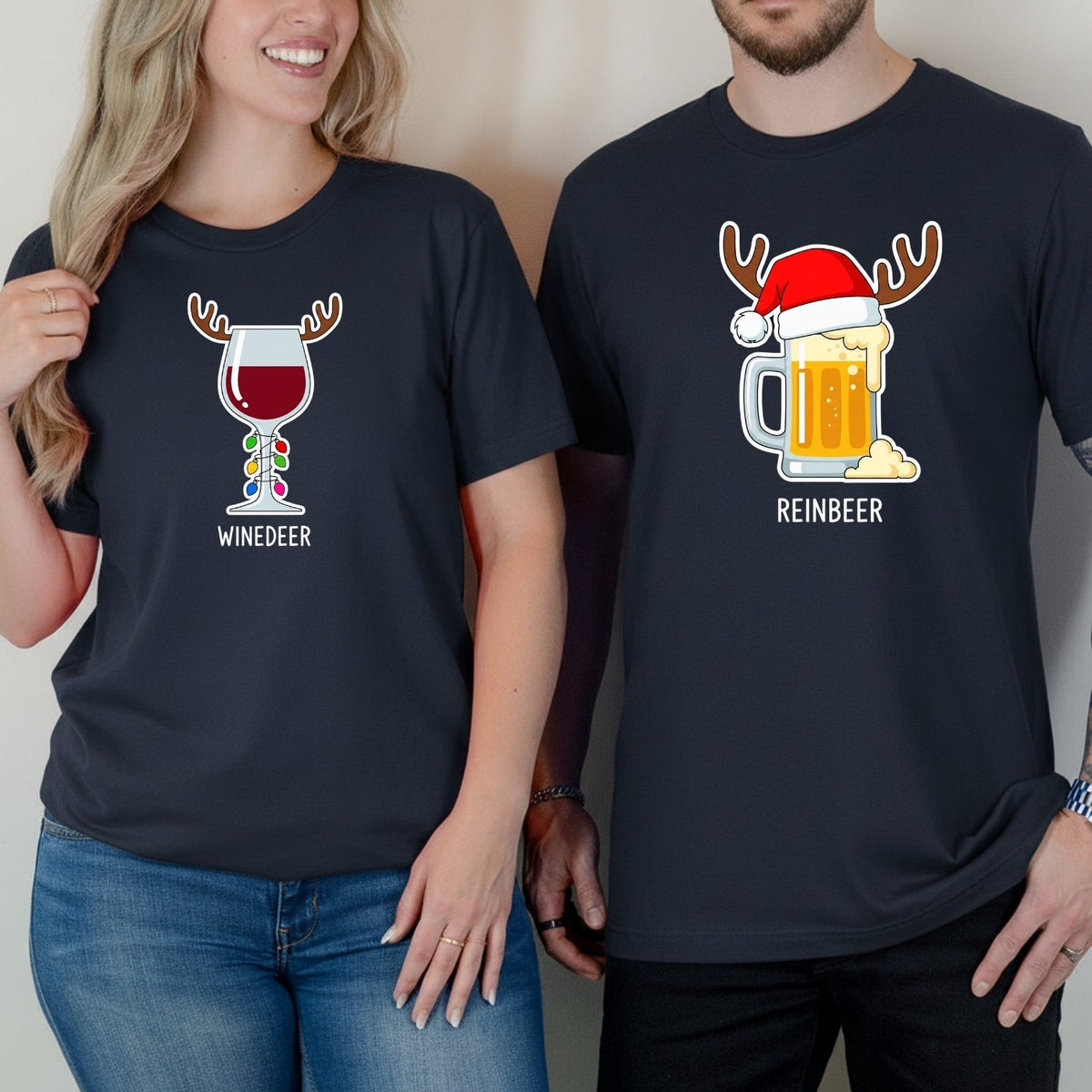 Winedeer Reinbeer Funny Matching T-Shirts For Couples product image 5